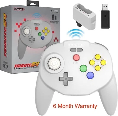 Retro-Bit Tribute 64 2.4 GHz Wireless Controller for Nintendo N64 Switch PC Gray - Image 1 of 4