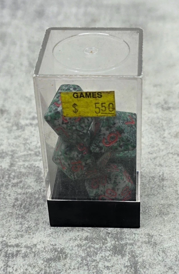 RARO Juego de RPG poliédrico de 7 dados camuflaje jungla moteada Chessex Foto 1 de 4