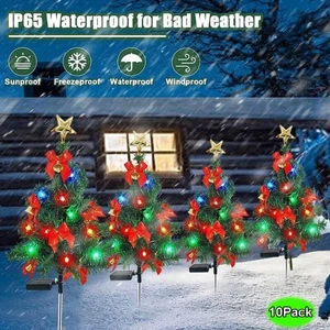 Paquete de 10 luces LED solares de estaca para árbol de Navidad lámpara de camino de jardín al aire libre de Navidad - Imagen 1 de 15