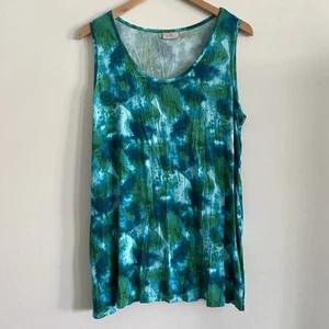 LOGO by Lori Goldstein Tank Top Women Size XL Tank Tie Dye Look Aqua Blue Comfy - Picture 1 of 9
