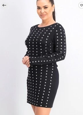 INC Black Studded Long Sleeve Fitted Mini Dress Women’s Size Large NWT - Image 1 of 4