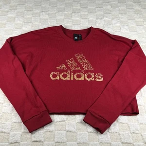 Adidas Women's Cropped Sweat Shirt Red with Gold Graphic Size Small No Hem - Picture 1 of 10