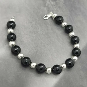 Tiffany & Co. 925 Sterlingsilber & schwarzer Onyx Perlen Kugel 8" Zoll Armband - Bild 1 von 7