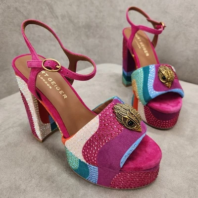 Sandalias de Plataforma Kurt Geiger 8.5 Rosa Gamuza Abstracta Kensington Gruesas Nuevas $218 Foto 1 de 4