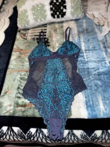 La Vie En Rose transparenter Netz Spitze Cut Out V-Ausschnitt Teddy Body Dessous Gr. XS/S - Bild 1 von 9