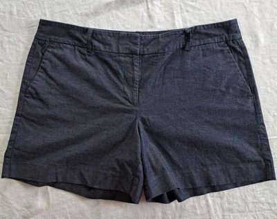 Ann Taylor Chino Shorts Womens 12 Midrise Dark Blue Denim Zip Fly  - Image 1 of 4