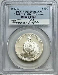 1982-S George Washington Silver Half Dollar Donna Pope Signed PCGS PR69DCAM - Picture 1 of 4