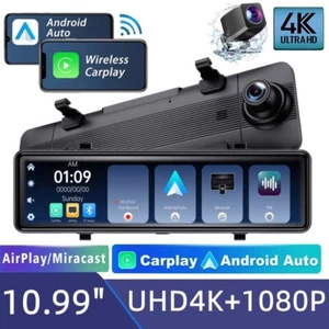 4K Wifi Dash Cam Rearview Mirror With Carplay Touch Screen Dual Lens GPS tracker - Picture 1 of 17