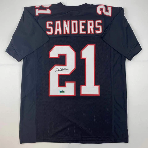 Facsimile Autographed Deion Sanders Atlanta Black Reprint Jersey Size Men's XL Cover