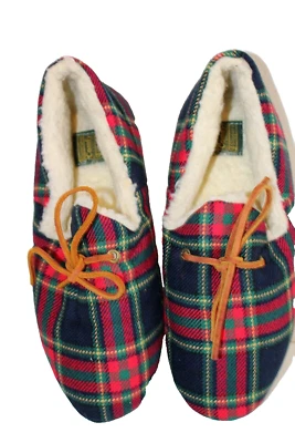 Vintage NWOT Daniel Green Primary Color Plaid "Comfy" Slippers w/Leather Laces - Image 1 of 4