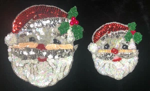VINTAGE NOS SANTA FACE 6" or 4" SEQUIN CHRISTMAS SEW ON CRAFT PATCH - Picture 1 of 10