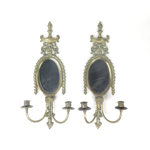 Vintage Brass Wall Sconces Candle Mirrors Hollywood Regency Cover