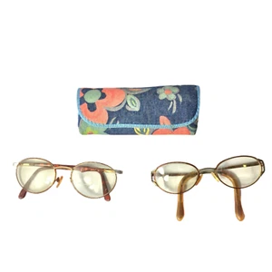 2 Pair Vintage Metal Rim Womens Eyeglasses 1 Floral Case Costume Wear - Picture 1 of 8