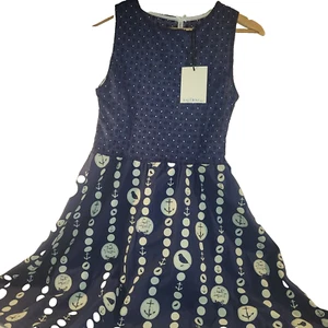 Sommerkleid Ösen Spitze dunkelblau beige Love Dove maritim ausgestellt USA neu mit Etikett - Bild 1 von 15