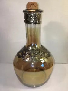 Vintage Decanter Amber Irridedesant With Metal Trim Around Top Bottom Of Neck - Picture 1 of 9