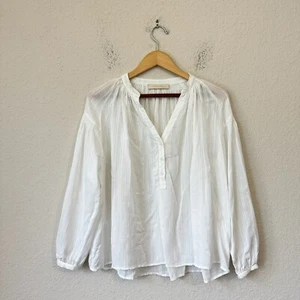 VANESSA BRUNO Nipoa Blouse Womesn EU 36 US S(2-4) White Striped Sheer Split Neck - Picture 1 of 11