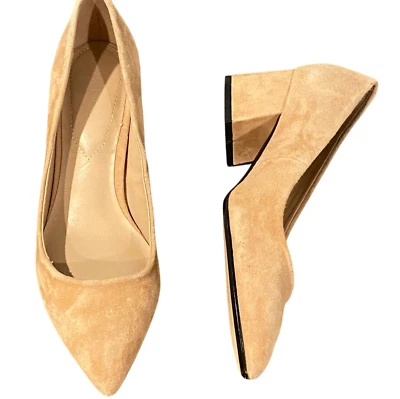 Bomba Aldo Hillers Gamuza 2" Tacón Bloque Punta Punta Talla 7.5 Tostado/Desnudo/Beige 320F Foto 1 de 4