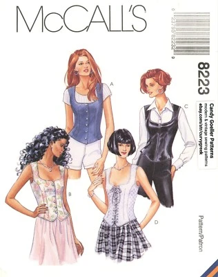 McCall's 8223 Corset-Style Lined Vests w Button, Zip & Lace-Up Closure Sz 8-12 - Image 1 of 4