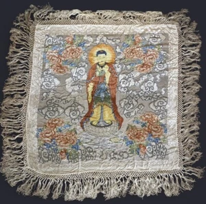 VTG Lucy's Silk Beaded Burnout Buddha Mandala Fringe Scarf Piano Shawl READ - Picture 1 of 15