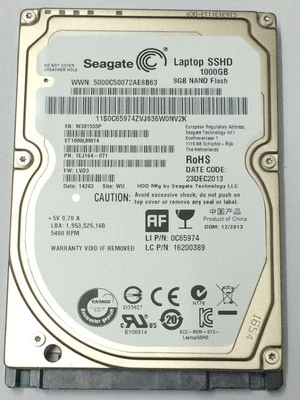 Seagate 1TB ST1000LM014 SSHD 2.5"SATA 6GB/s 128MB SATAIII Hybrid Hard Drive - Image 1 of 4