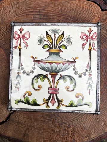 Antique Victorian ADAMS STYLE POTTERY TILE STAND trivet neo classical urn flora Cover