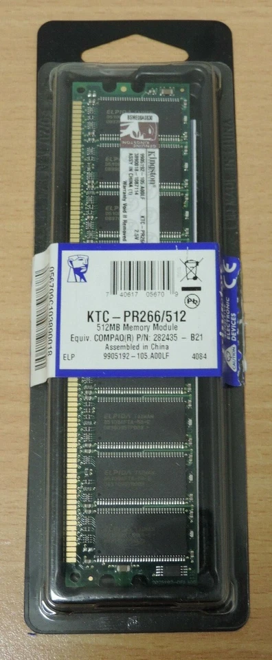 Kingston KTC-PR266/512 512MB DDR PC2100U 266MHz DIMM 184-pin Memory SK022 CC 13  - Image 1 of 4