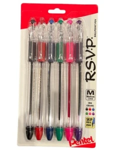 Pentel RSVP Kugelschreiber 1,0 mm Mittlere Spitze Kappe Verschiedene Farben 6/Packung Büro Schule - Bild 1 von 2