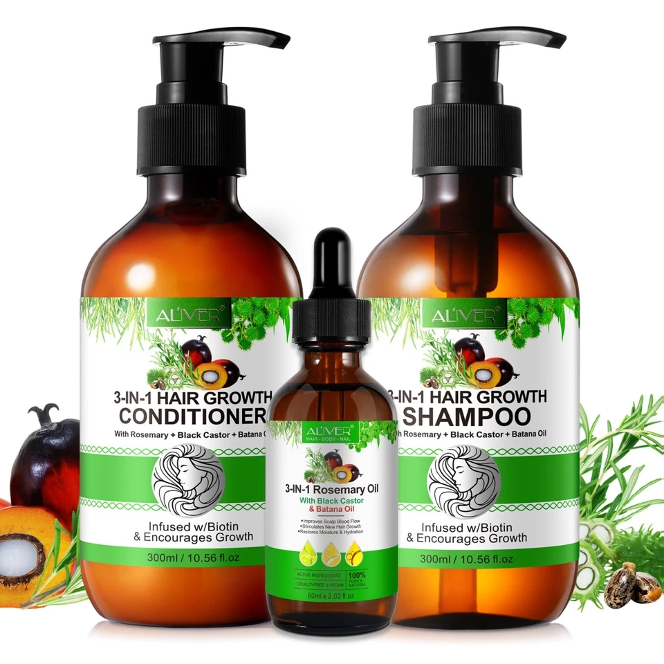 Haarpflege Set Shampoo Conditioner Haaröl mit Biotin Rosmarin Rizinus Batana - Bild 1 von 4
