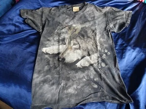 Vintage Y2K The Mountain Tie Dye Wolf Grafikdruck T-Shirt Größe M grau distressed - Bild 1 von 9