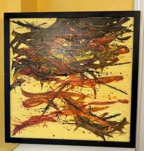 Fantastico dipinto di arte astratta~fuoco e zolfo~32x32~firmato artista~datato 2007 - Foto 1 di 8