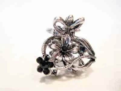 Серебряный металлический синий/черный цветок кристалл волос коготь зажим свадебный зажим - Изображение 1 из 4