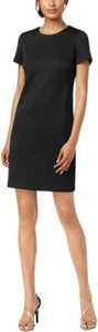 Vestido recto Calvin Klein negro texturizado floral jaquard manga corta 6 nuevo con etiquetas $90 - Imagen 1 de 4