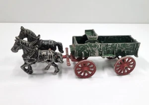 Vintage STANLEY Green Cast Metal Farm Wagon and Horses..... - Picture 1 of 7