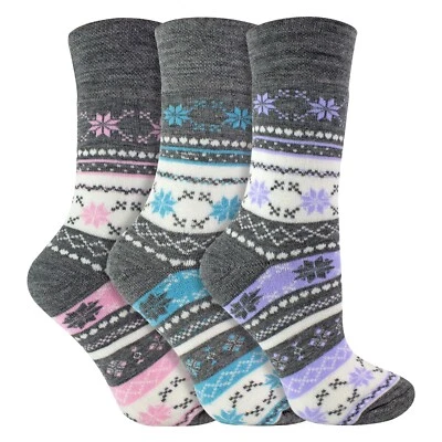 SOCK SNOB Ladies / Womens 3 Pack Non-Elastic Thick Winter Warm Fairisle Thermal Socks
