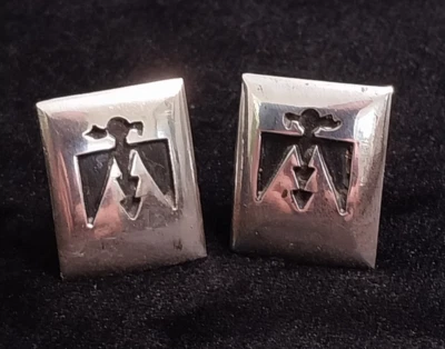 Vntg Native American Thunderbird Sterling Silver Overlay Cufflinks Peyote Bird  - Image 1 of 4