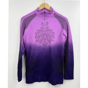 Athleta Pullover Womens XL Purple Ombre Half Zip Laser Cut Mesh Seamless Top - Picture 1 of 11