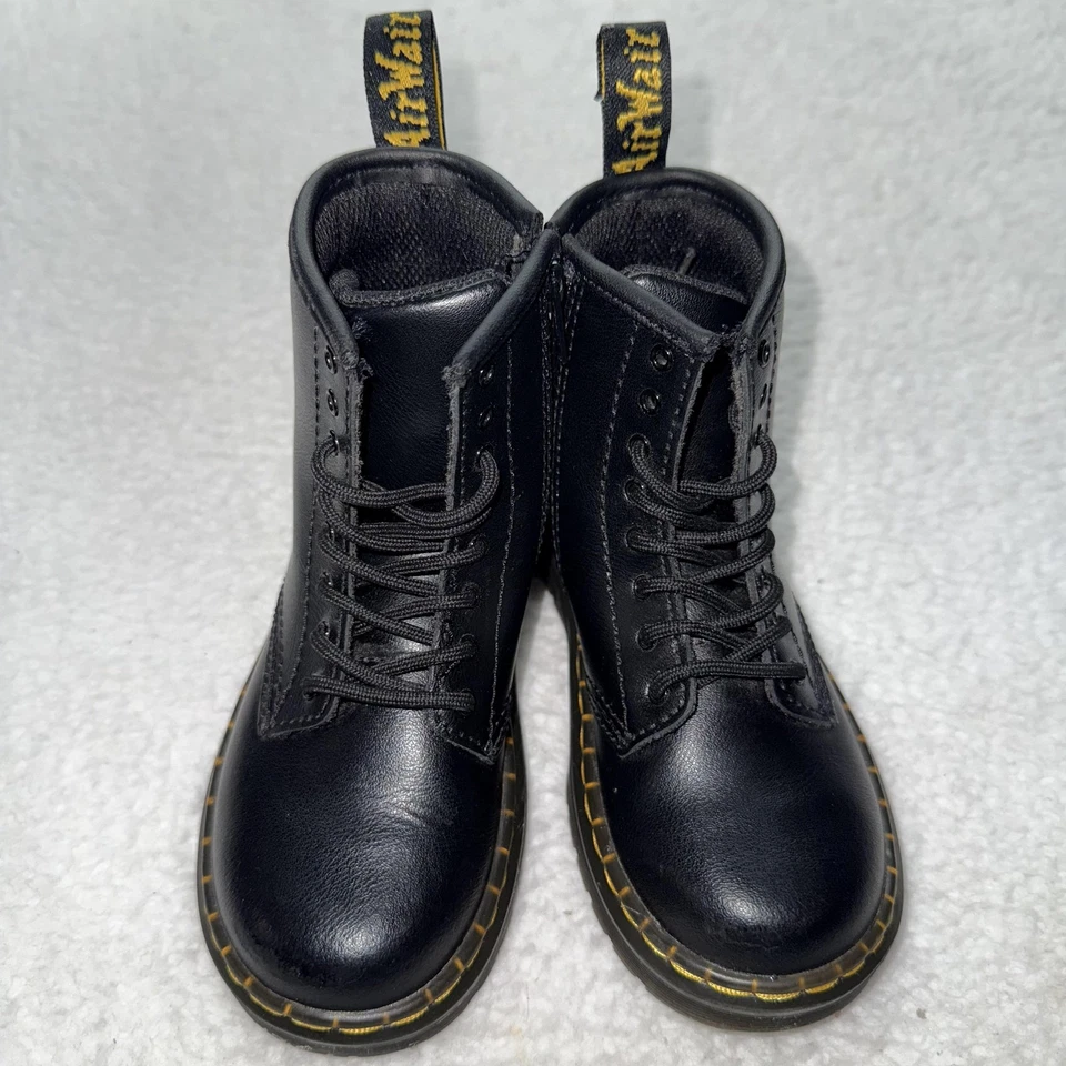 Botas infantis Dr Martens tamanho 10 preto couro Zavala T combate com zíper com cadarço - Imagem 1 de 4