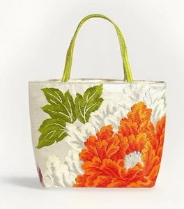 One of a Kind VTG Japanese Kimono Obi Tote Bag Handmade Upcycled Floral Purse - Picture 1 of 10