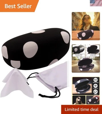 Estuche rígido grande duradero para gafas de sol en lunares blancos y negros - Incluye tela Foto 1 de 4