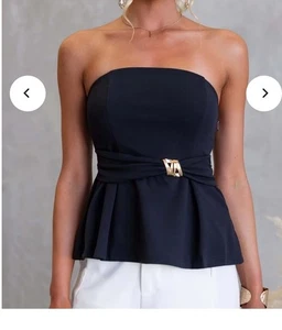 NEW TIGERMIST BLACK STRAPLESS PEPLUM HEM TOP 6 10 12 14 - Picture 1 of 4