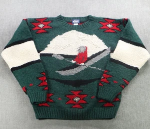 VINTAGE Woolrich Sweater Men Medium Green Canoe Kayaker Cable Knit 90s - Picture 1 of 14