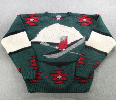 VINTAGE Woolrich Sweater Men Medium Green Canoe Kayaker Cable Knit 90s - Image 1 of 4