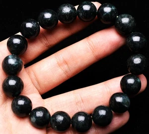 12.6mm Genuine Natural Green Seraphinite Gemstone Crystal Round Beads Bracelet - Picture 1 of 8