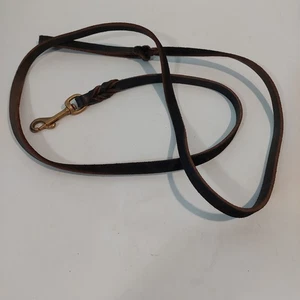 Vintage Leather Dog Leash 64" Braided Brown w/ Solid Brass Snap Hook 1/2" Wide - Picture 1 of 8
