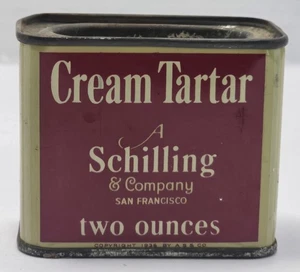 Vintage Schilling Cream Tartar Spice Container Red Metal Tin (2 Ounces) - Picture 1 of 6