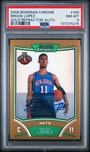 2008-09 Bowman Chrome Brook Lopez #160 Rookie Gold Refractor Auto /25 PSA 8 - Picture 1 of 2
