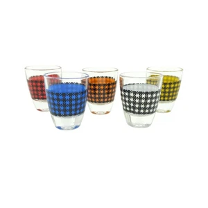 Vintage Shot Glasses Houndstooth Checkered Barware Set of 5 France Multicolors - Picture 1 of 12