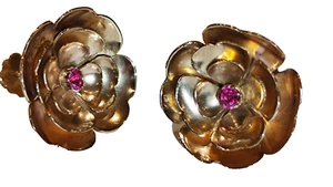 Pendientes 375 9k oro rosa rubí piezas finas especiales forma de flor hermoso - Imagen 1 de 11