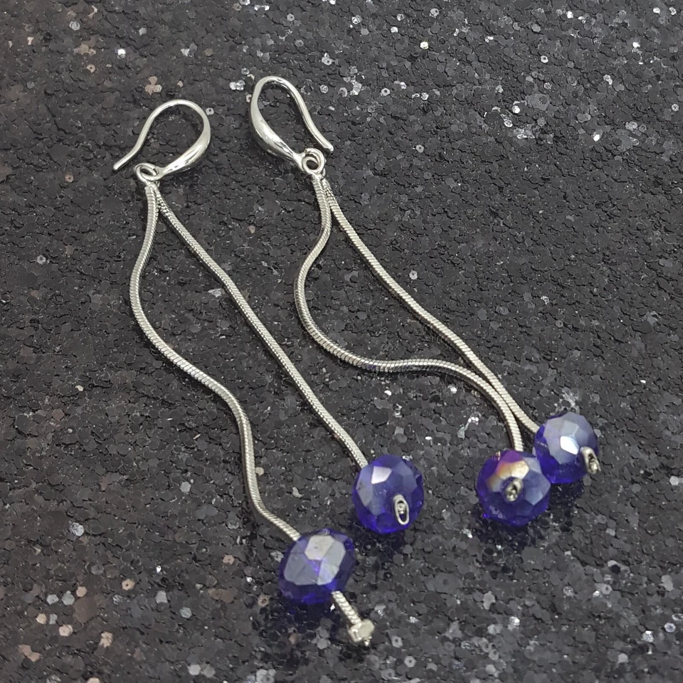 18K White Gold Filled Stylish Italian Aura Kyanite 18ct GF Dangle Earrings 7.5cm - Image 1 of 4