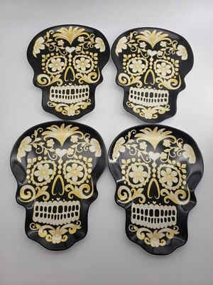 Nicole Miller Calavera de Azúcar Juego de 4 Platos de Melamina Halloween Día de Muertos Foto 1 de 4